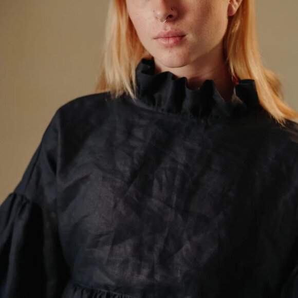 NEW Kindred of Ireland 100% Heritage Linen Camille Dress L Large Navy Midnight - Picture 5 of 6